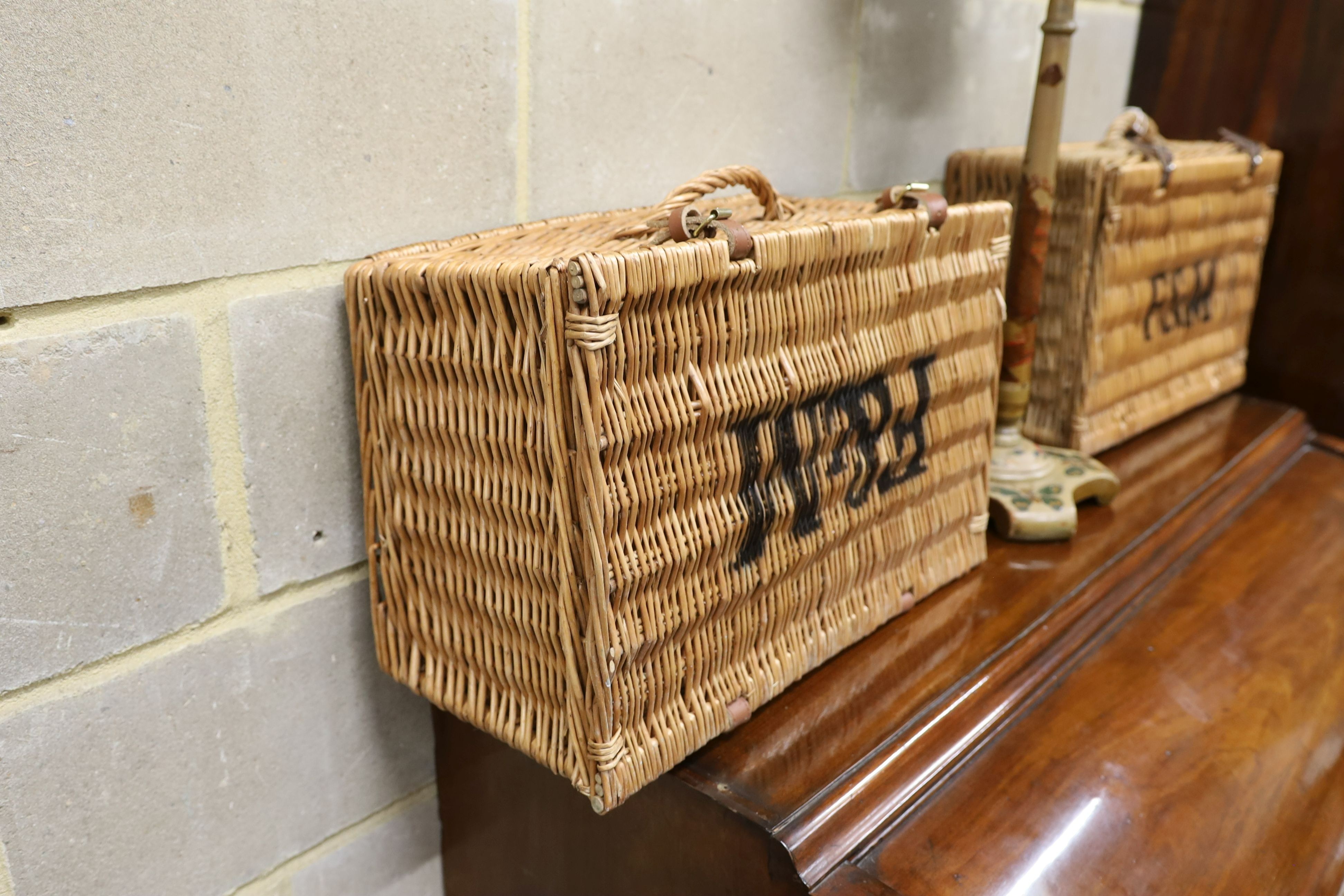 Two Fortnum & Mason wicker picnic hampers, width 52cm, depth 36cm, height 22cm